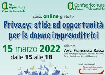 Confagricoltura Donna Alessandria e la Consulta Femminile di Asti Agricoltura propongono un corso online gratuito sulla privacy