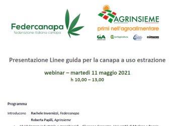 Linee guida per la canapa da estrazione webinar di Federcanapa e Agrinsieme martedi 11 maggio